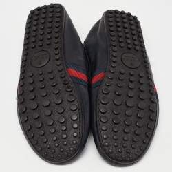 Gucci Black Leather Web Penny Slip On Loafers Size 43