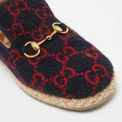 Gucci Navy Blue/Red GG Wool Fria Espadrille Flats Size 41