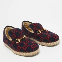 Gucci Navy Blue/Red GG Wool Fria Espadrille Flats Size 41