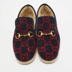 Gucci Navy Blue/Red GG Wool Fria Espadrille Flats Size 41