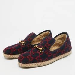 Gucci Navy Blue/Red GG Wool Fria Espadrille Flats Size 41