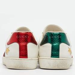 Gucci White Leather Star Ace Low Top Sneakers Size 45