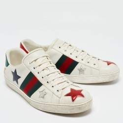 Gucci White Leather Star Ace Low Top Sneakers Size 45