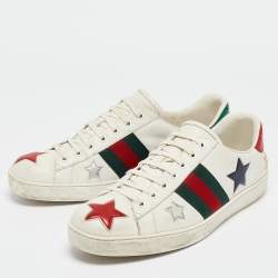 Gucci White Leather Star Ace Low Top Sneakers Size 45