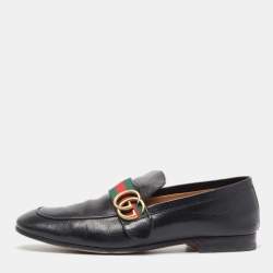 Gucci Black Leather GG Web Loafers Size 40.5