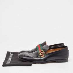 Gucci Black Leather GG Web Loafers Size 40.5