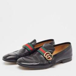 Gucci Black Leather GG Web Loafers Size 40.5