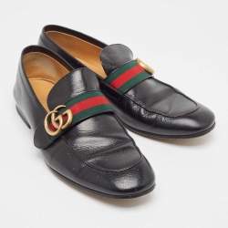 Gucci Black Leather GG Web Loafers Size 40.5
