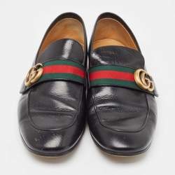 Gucci Black Leather GG Web Loafers Size 40.5