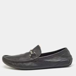 Gucci Black Leather Slip On loafers Size 44