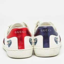 Gucci White Leather Wolf Print Ace Sneakers Size 41.5