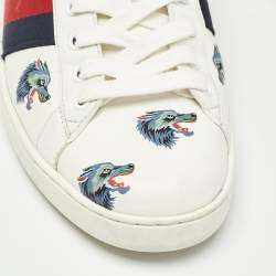 Gucci White Leather Wolf Print Ace Sneakers Size 41.5