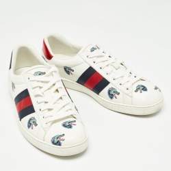Gucci White Leather Wolf Print Ace Sneakers Size 41.5