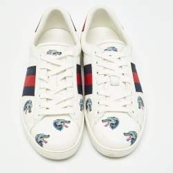 Gucci White Leather Wolf Print Ace Sneakers Size 41.5