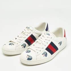 Gucci White Leather Wolf Print Ace Sneakers Size 41.5
