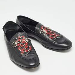 مملوكة مسبقًا Gucci Black Leather Snake Applique Brixton Loafers Size 40.5