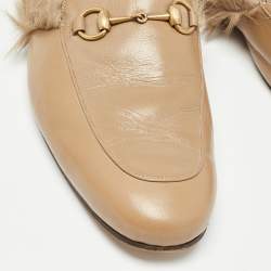 Gucci Brown Leather And Fur Princetown Mules Size 46