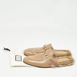 Gucci Brown Leather And Fur Princetown Mules Size 46