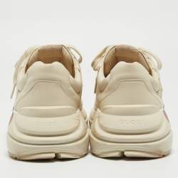 Gucci Cream Leather Rhyton Lace Up Sneakers Size 45.5