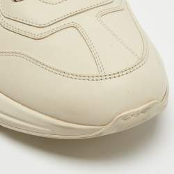 Gucci Cream Leather Rhyton Lace Up Sneakers Size 45.5