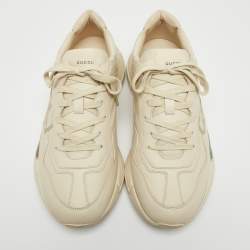 Gucci Cream Leather Rhyton Lace Up Sneakers Size 45.5