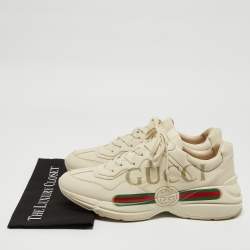 Gucci Cream Leather Rhyton Lace Up Sneakers Size 45.5