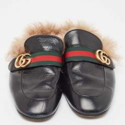 Gucci Black Leather Princetown GG Web Mules Size 43