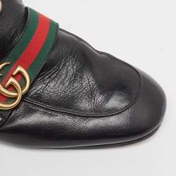 Gucci Black Leather Princetown GG Web Mules Size 43