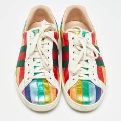 Gucci Multicolor Leather Ace Web Low Top Sneakers Size 41