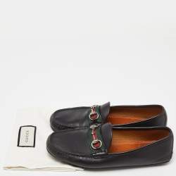 Gucci Black Leather Web Horsebit Slip On Loafers Size 42