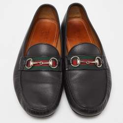 Gucci Black Leather Web Horsebit Slip On Loafers Size 42