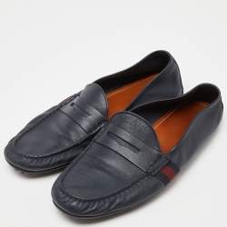 Gucci Blue Leather Penny Slip On Loafers Size 42