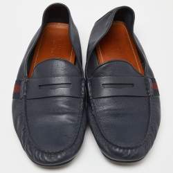 Gucci Blue Leather Penny Slip On Loafers Size 42