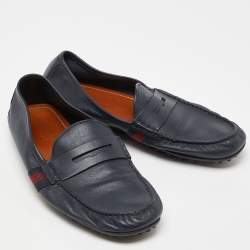 Gucci Blue Leather Penny Slip On Loafers Size 42