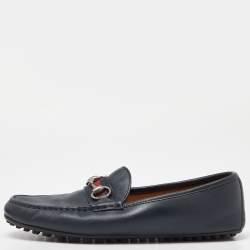 Gucci Blue Leather Web Horsebit Slip On Loafers Size 42