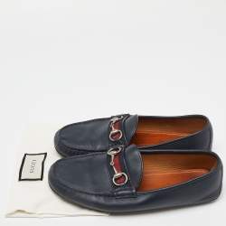 Gucci Blue Leather Web Horsebit Slip On Loafers Size 42