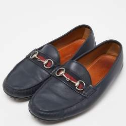 Gucci Blue Leather Web Horsebit Slip On Loafers Size 42