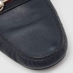 Gucci Blue Leather Web Horsebit Slip On Loafers Size 42