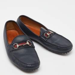 Gucci Blue Leather Web Horsebit Slip On Loafers Size 42