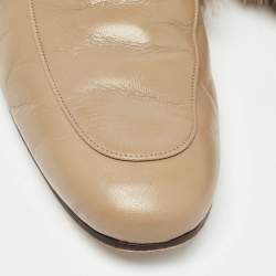 Pre Owned Gucci Beige Leather and Fur Princetown Flat Mules Size 44