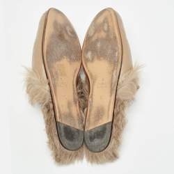 Pre Owned Gucci Beige Leather and Fur Princetown Flat Mules Size 44