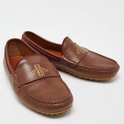 Gucci Brown Leather Slip On Loafers Size 41