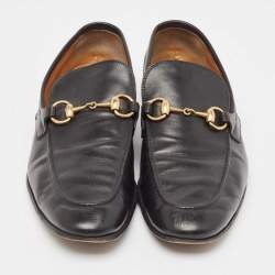 Gucci Black Leather Jordan Horsebit Loafers Size 40.5