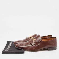 Gucci Brown Leather Brixton Fringe Detail Slip On Loafers Size 43