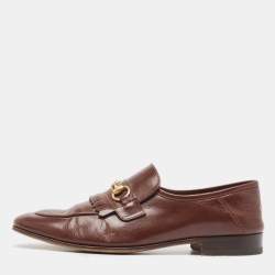 Gucci Brown Leather Brixton Fringe Detail Slip On Loafers Size 43