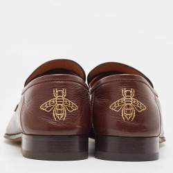 Gucci Brown Leather Brixton Fringe Detail Slip On Loafers Size 43
