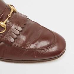 Gucci Brown Leather Brixton Fringe Detail Slip On Loafers Size 43