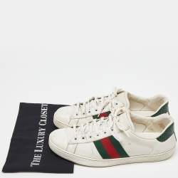 Gucci White Leather Web Detail Ace Low Top Sneakers Size 43