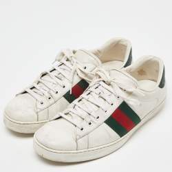 Gucci White Leather Web Detail Ace Low Top Sneakers Size 43