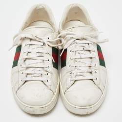 Gucci White Leather Web Detail Ace Low Top Sneakers Size 43